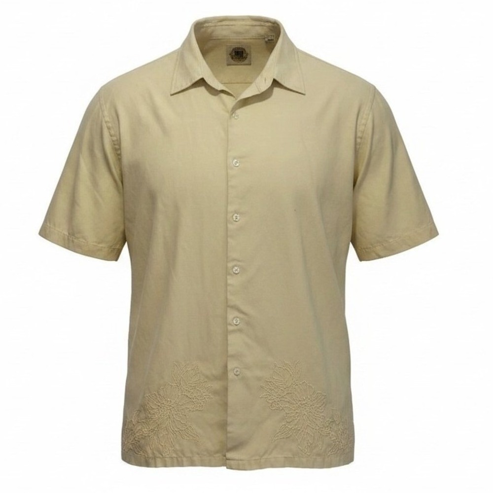 Pusser's West Indies Button Up Shirt Mens XL Tropical Yellow Floral Embroidered